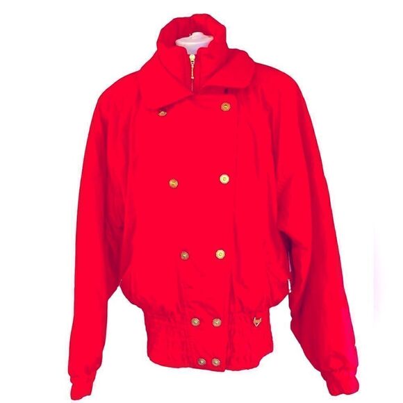Vintage 90’s Fera Ski Jacket Bright Red Gold Button Detail Sz 16 - Picture 1 of 15
